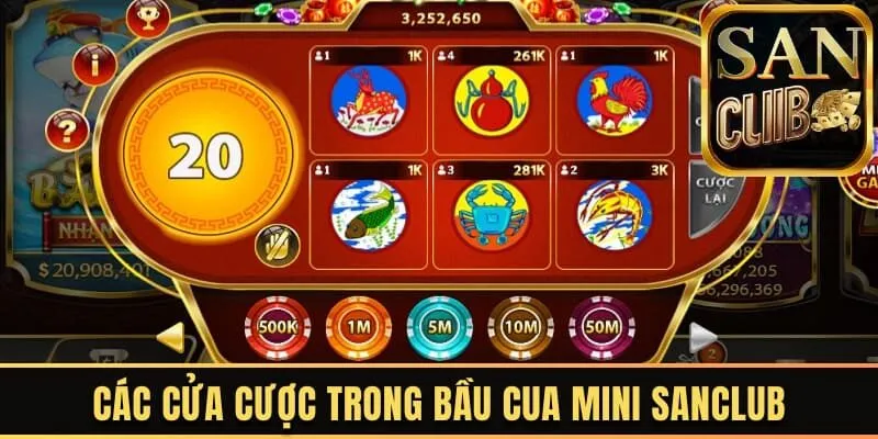 Giới thiệu các cửa cược trong game Bầu Cua Mini